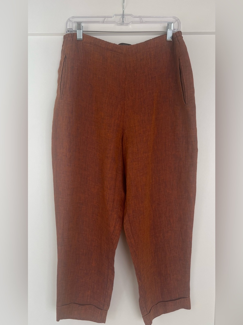 Elemente Clemente Cropped Cuffed Linen Geisha Pants Rust Blue Size L Sustainable
